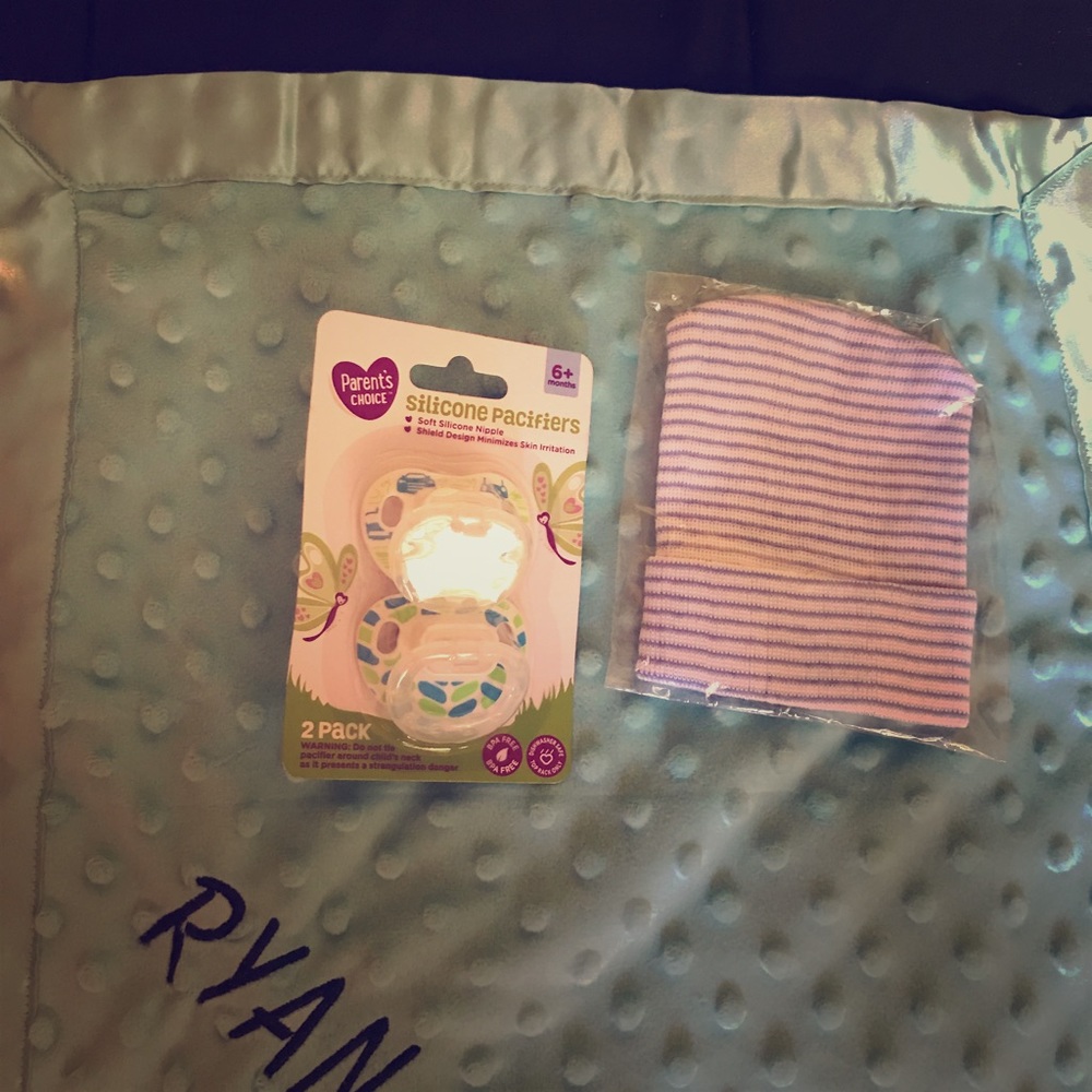 Baby lovey with the name RYAN paci and hat